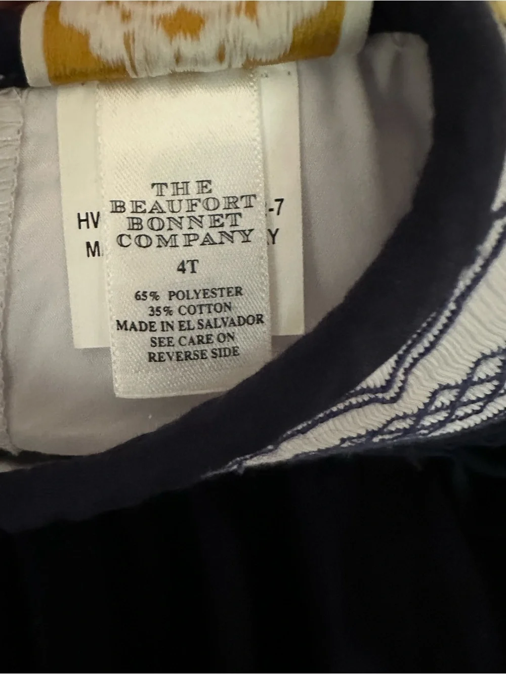 The Beaufort Bonnet Co. 4 T navy and white bishop smocked dress.